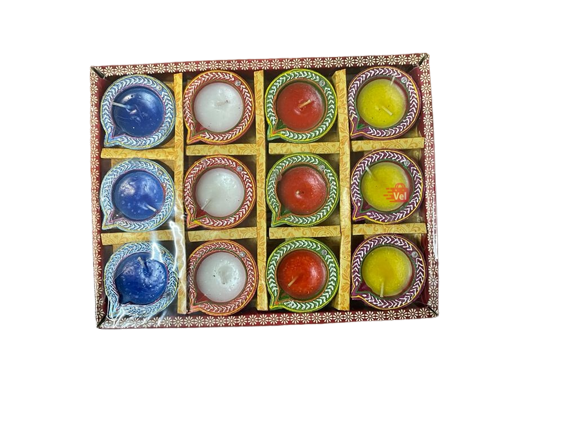 Diwali Diya, Wax Diya, Fancy Diya,Rangoli Diya,Decoratied Diya,regularl Shape Diya(12 Diya Set)