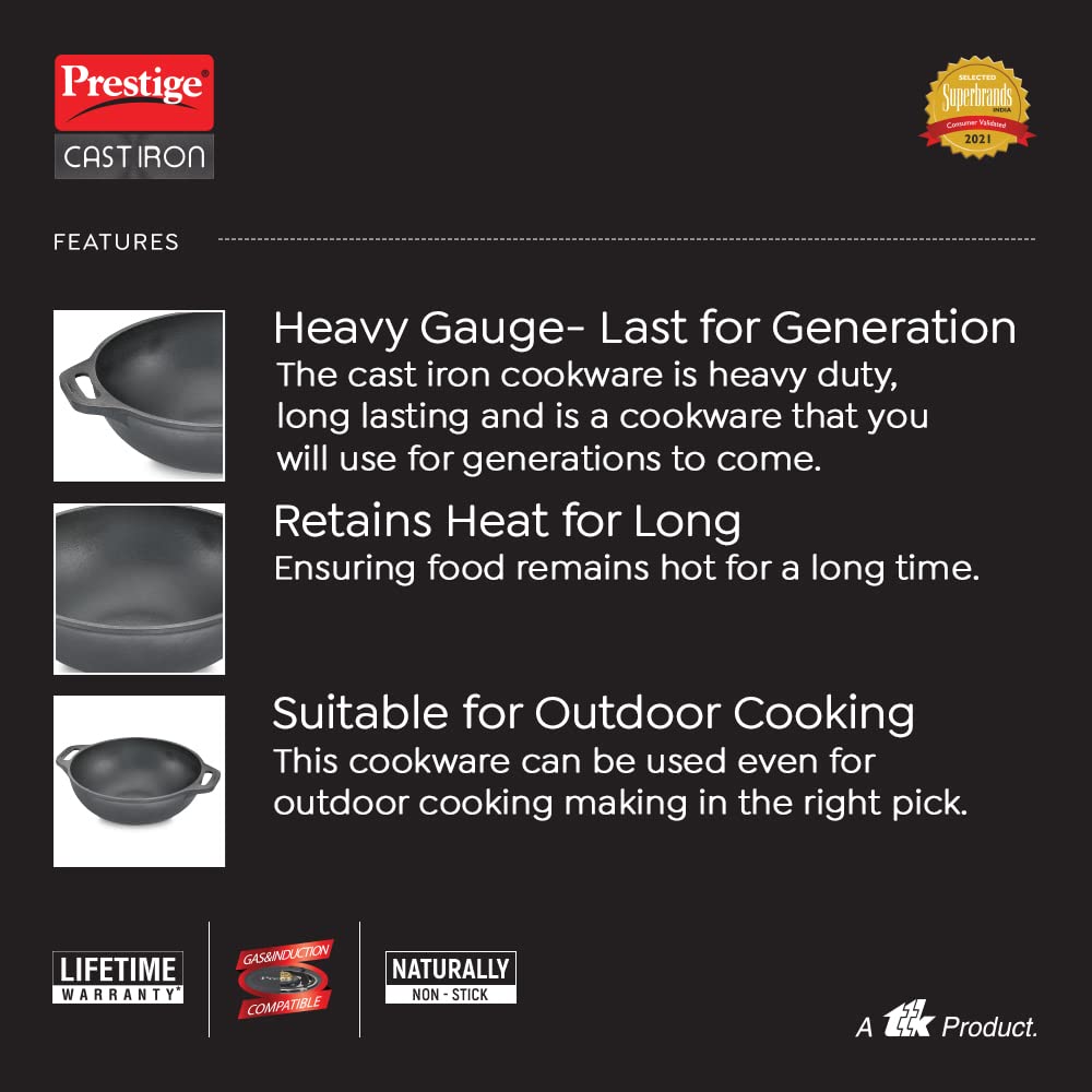 Prestige Cast Iron Cookware Kadai 26Cm Diameter