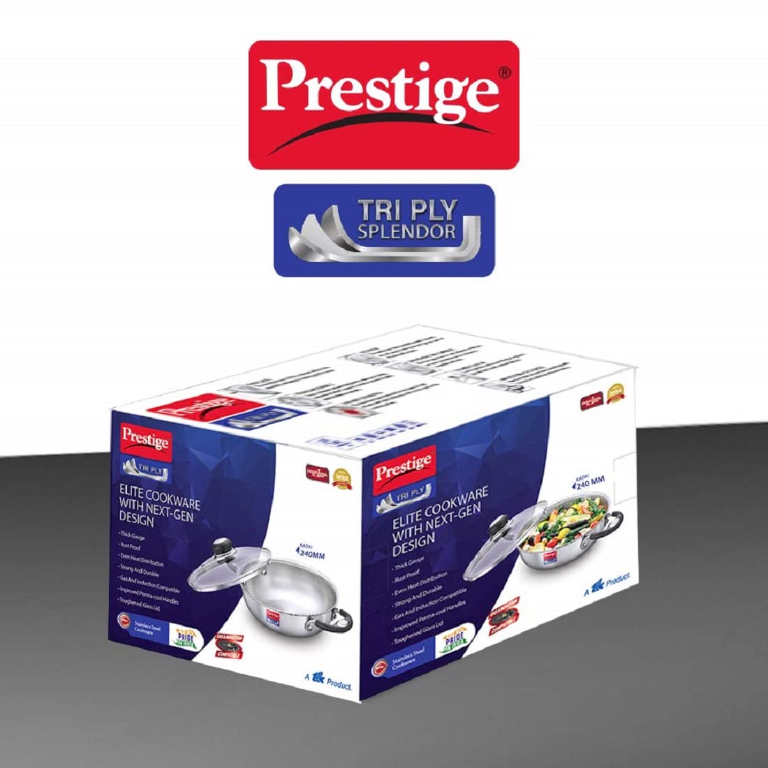 Prestige Tri Ply Splendor 24Cm Kadai With Glass Lid (2.7L)