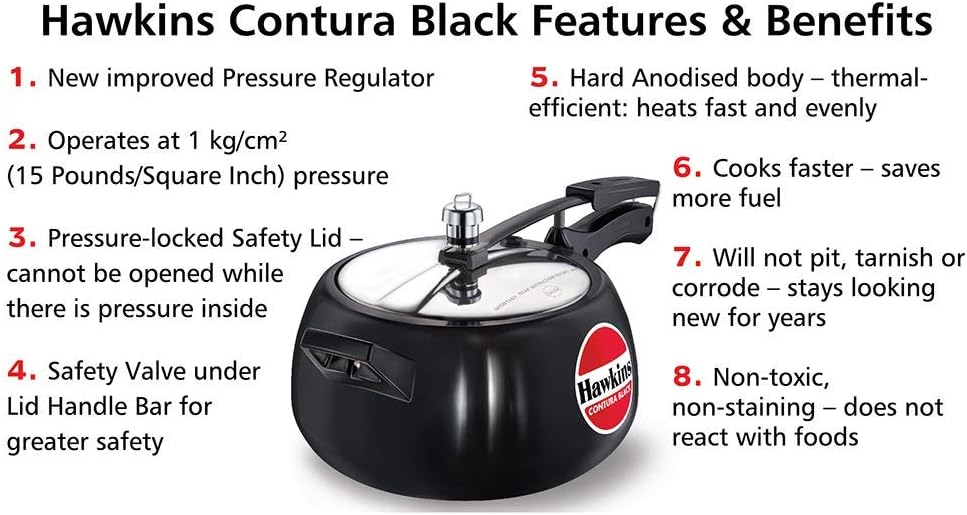 Hawkins Contura Black 5L Pressure Cooker