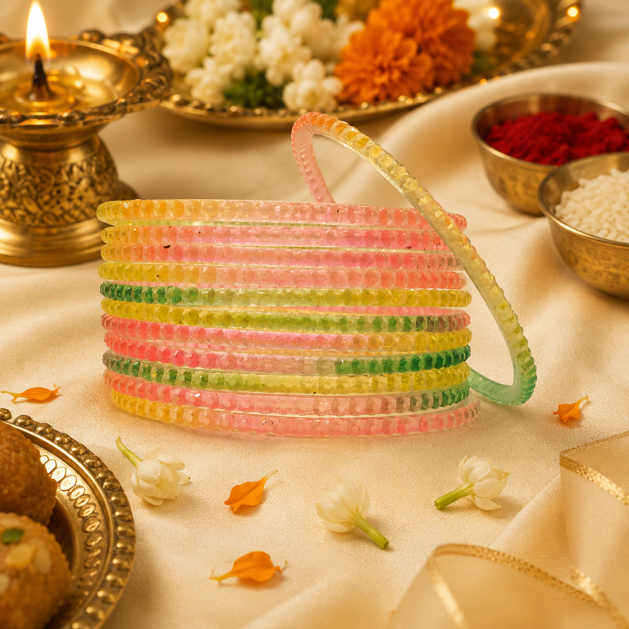 Pastel Mix Beaded Glass Bangles - Varalakshmi sale