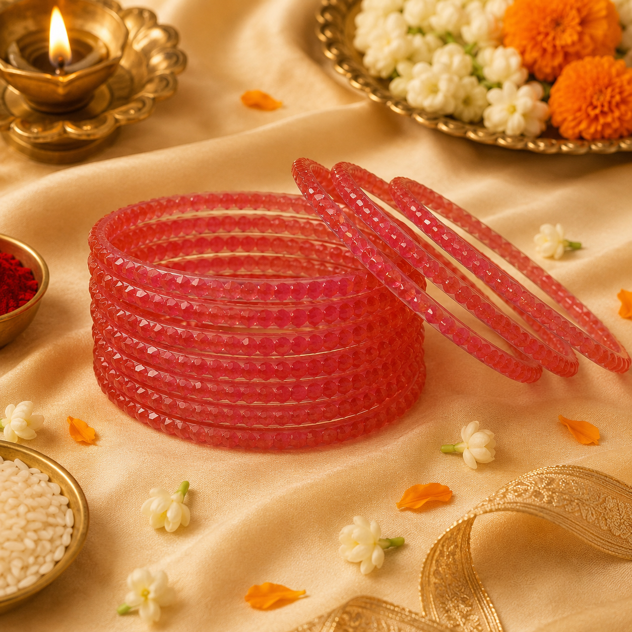Pink Beaded Glass Bangles - Varalakshmi sale