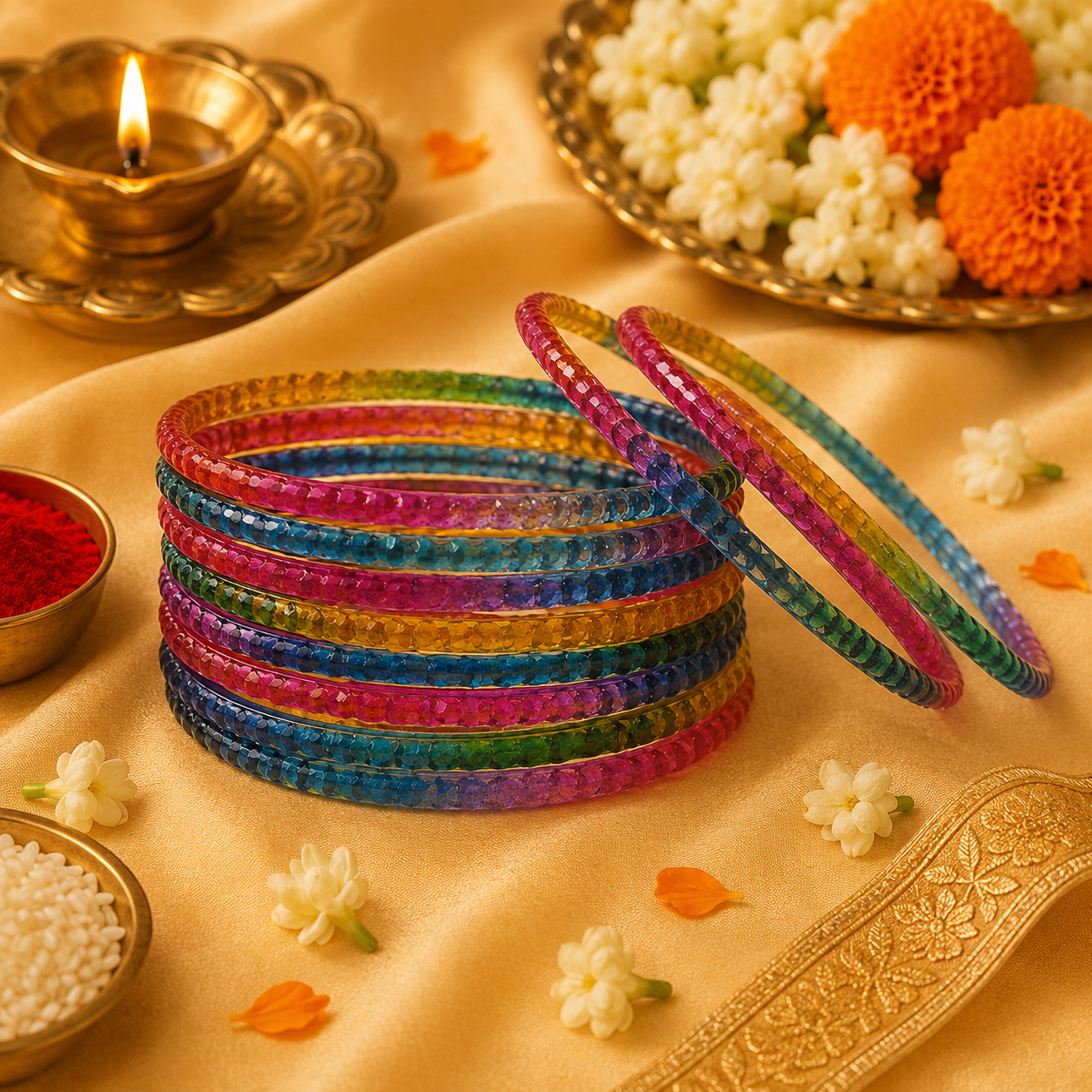 Multicoloured Beaded Glass Bangles - Varalakshmi sale