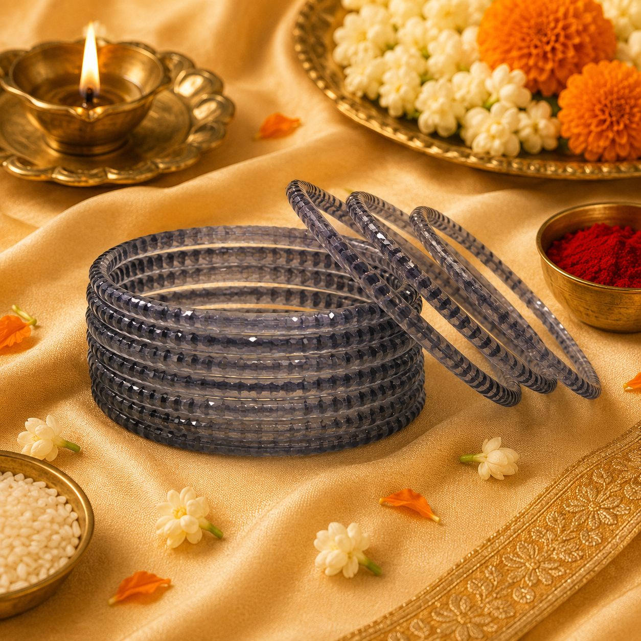 Grey Beaded Glass Bangles
