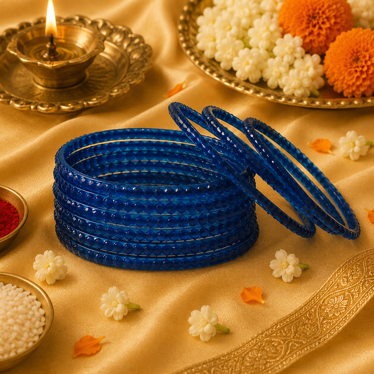 Royal Blue Beaded Glass Bangles