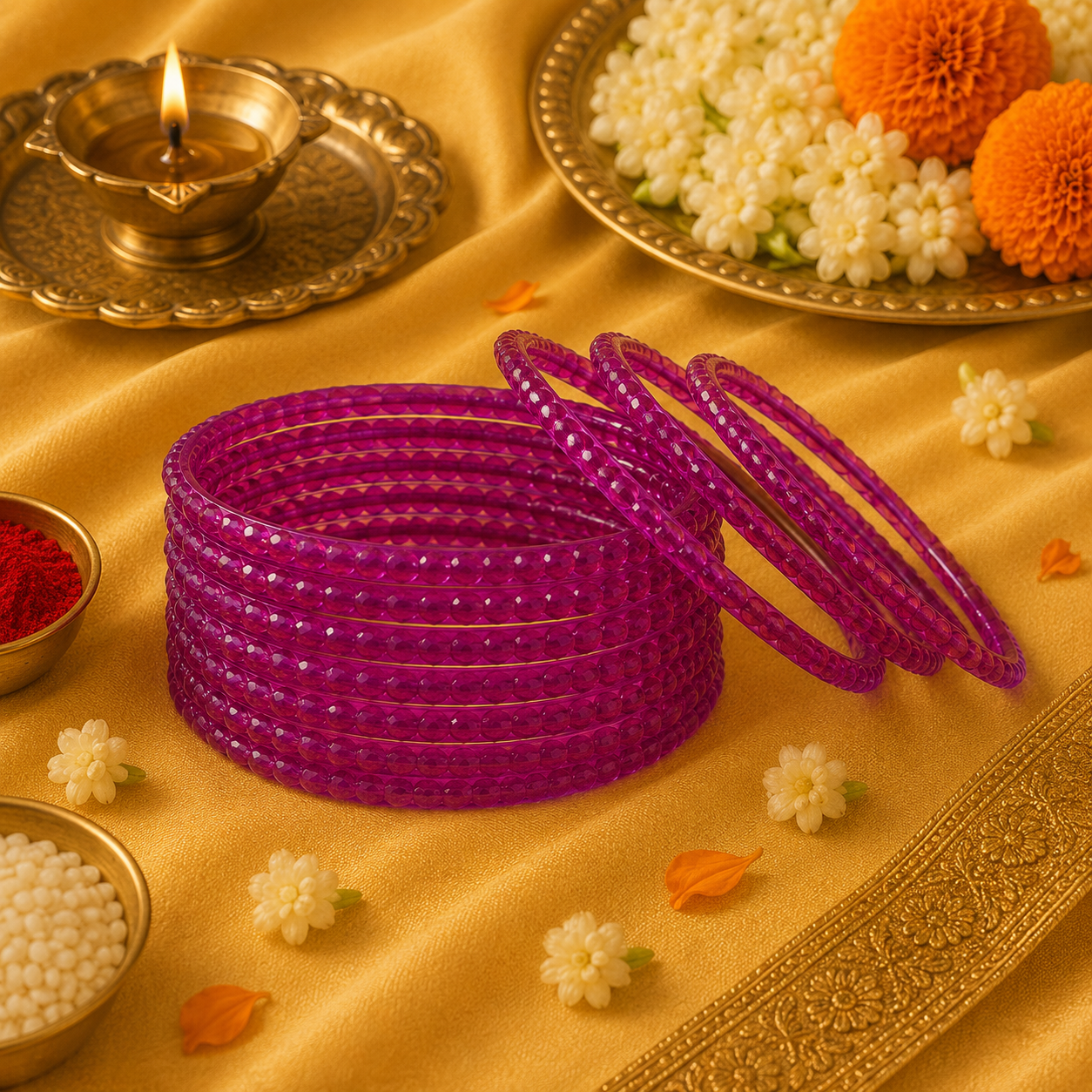 Hot Pink Beaded Glass Bangles