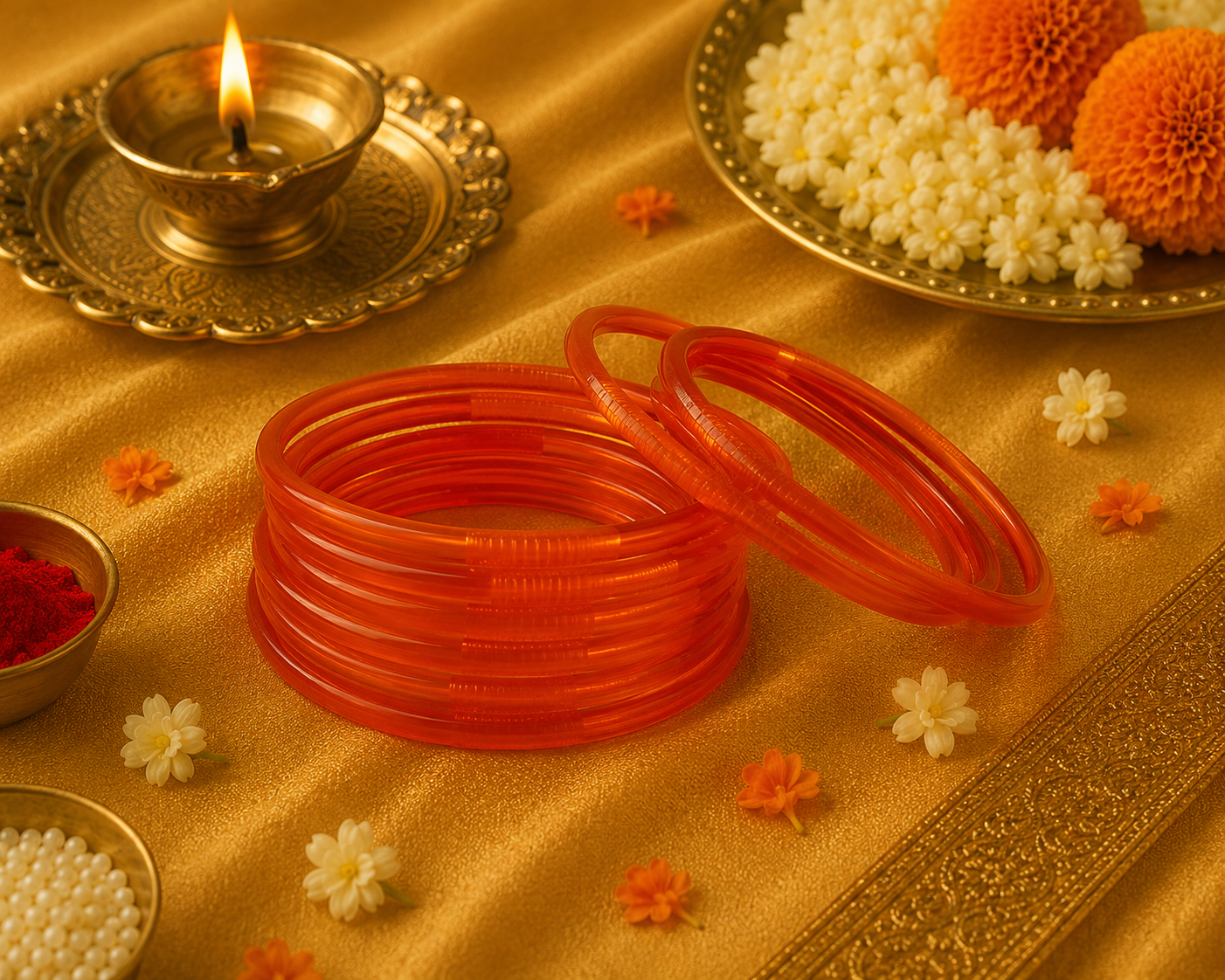 Glass Jalebi Orange Bangles (multiple sizes available)
