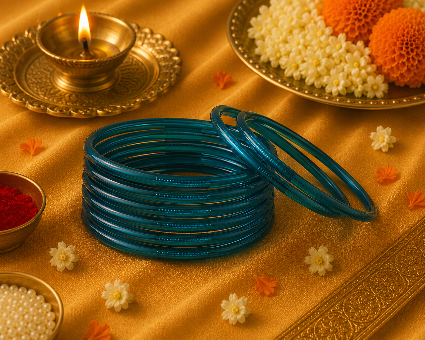 Glass Teal Bangles (multiple sizes available) - Varalakshmi sale