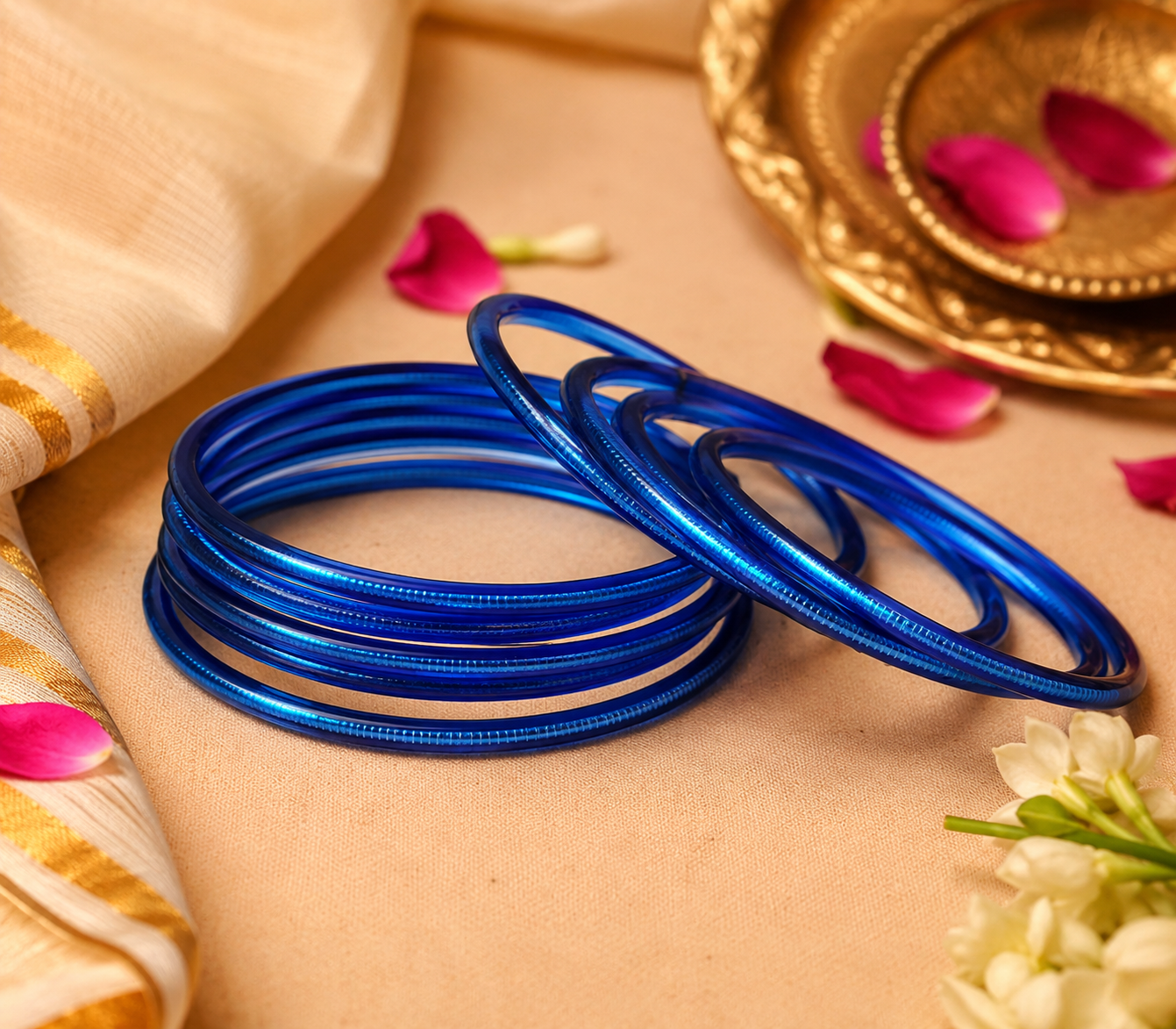 Glass Royal Blue Bangles (multiple sizes available) - Varalakshmi sale