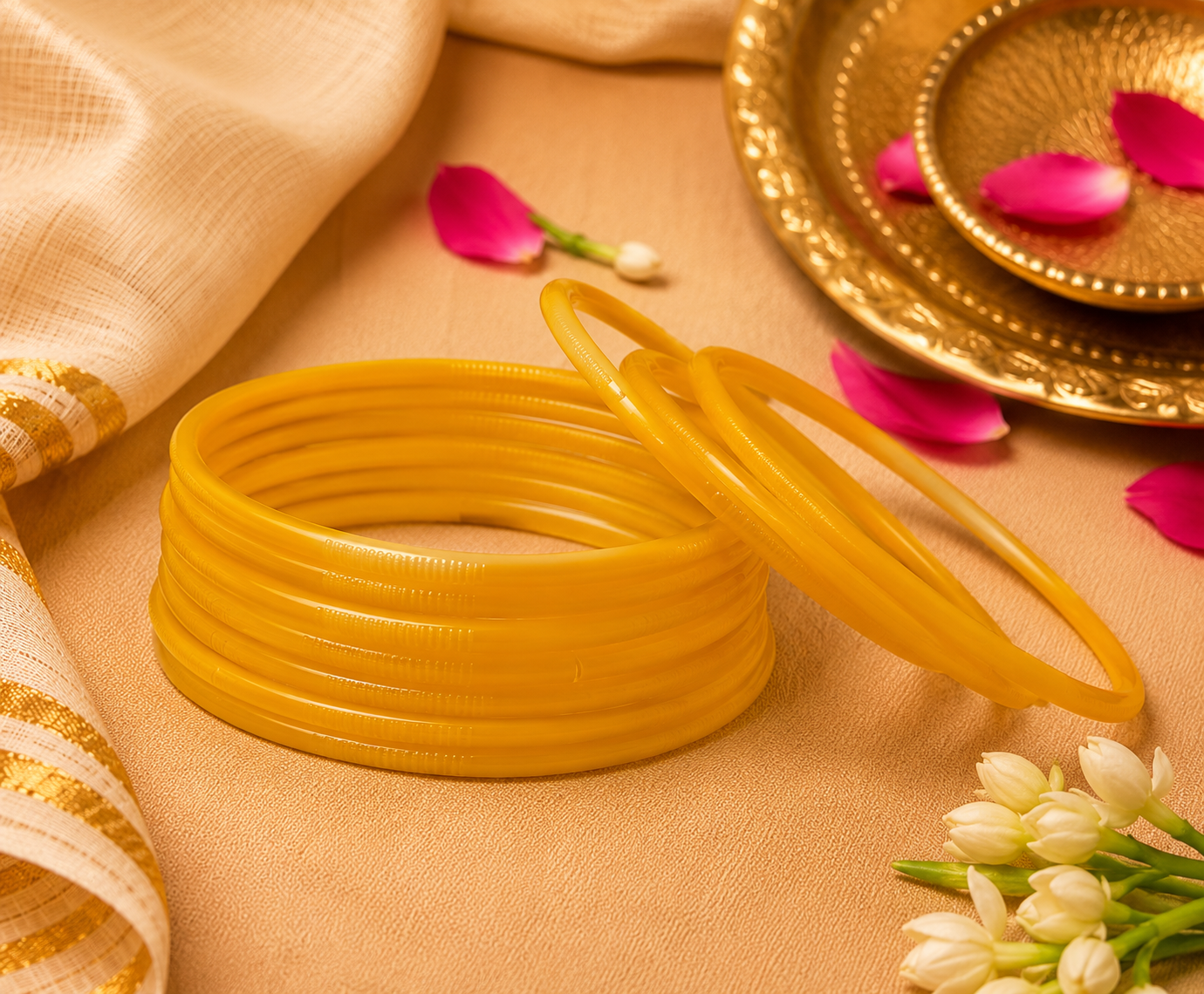 Glass Yellow Bangles (multiple sizes available) - Varalakshmi sale