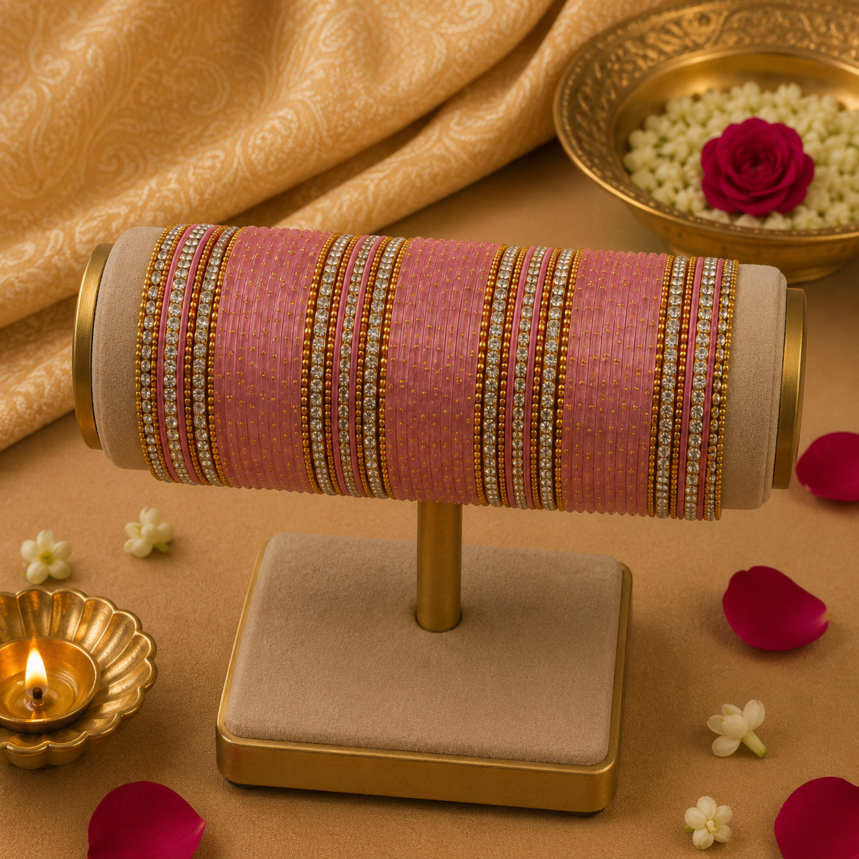 Glass Pink Bangles set (36 bangle total)