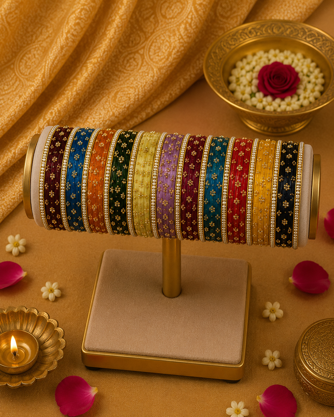 Glass Assorted Bangles - with border bangles (60 bangles total)