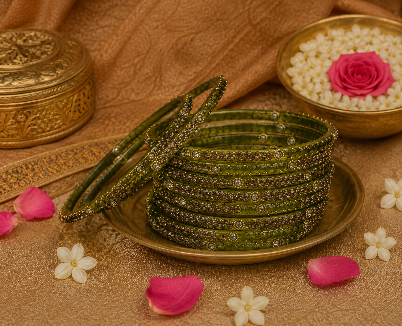 Glass Mehendi Green Bangles (multiple sizes available)