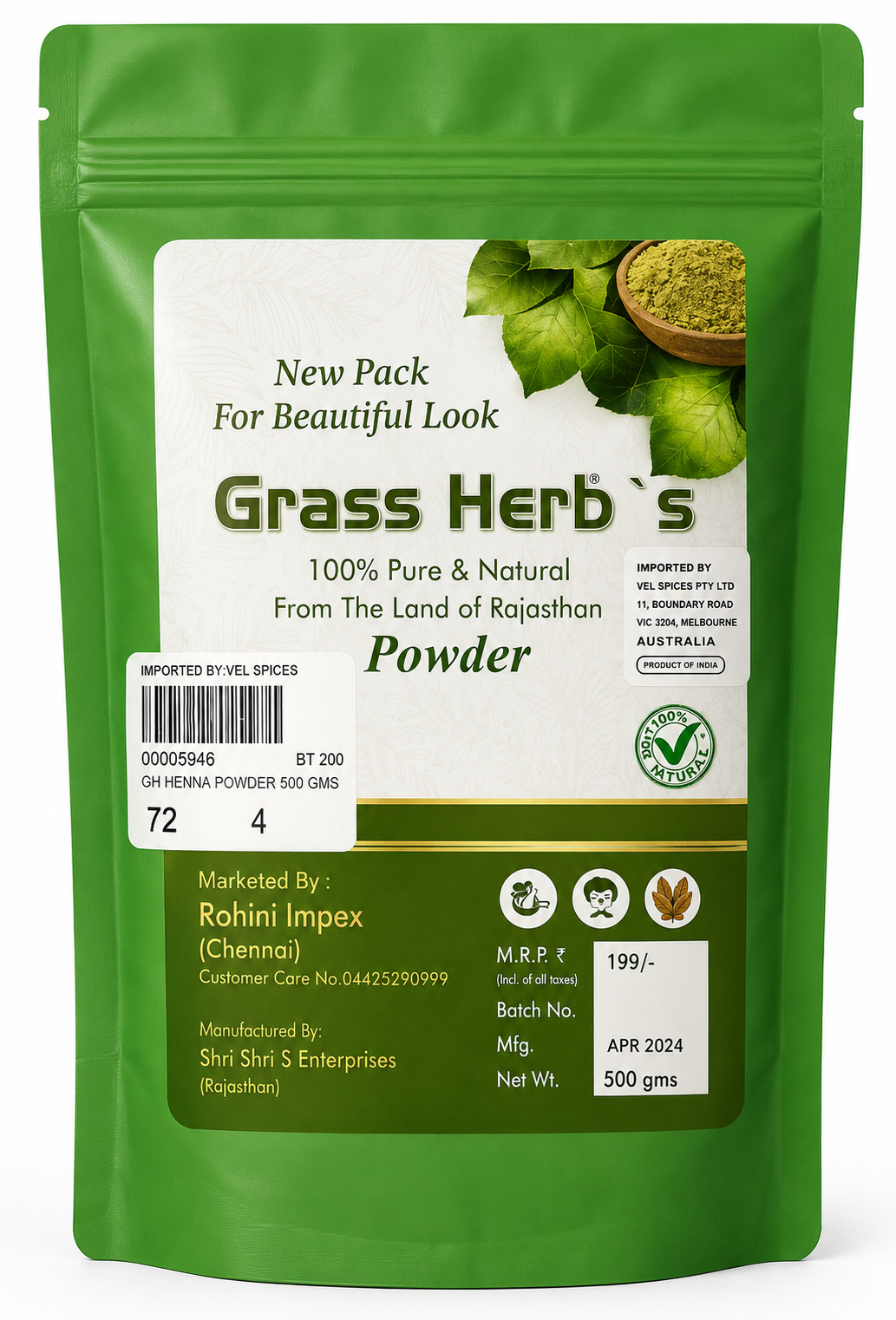 Grass Herbs Black Henna Powder 500g