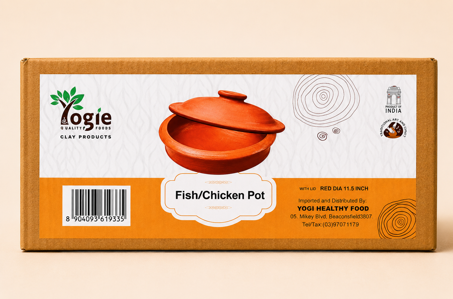 Yogie Fish Curry Pot With Lid 11.5 Inch Red Clay