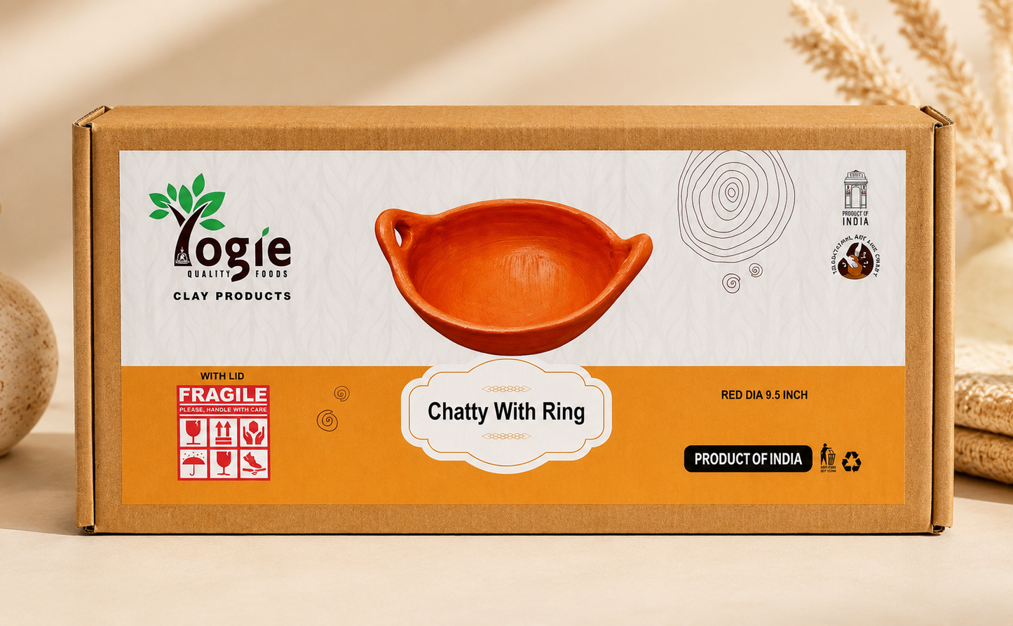 Yogie Chatty With Ring and Lid 9.5 Inch Red Clay