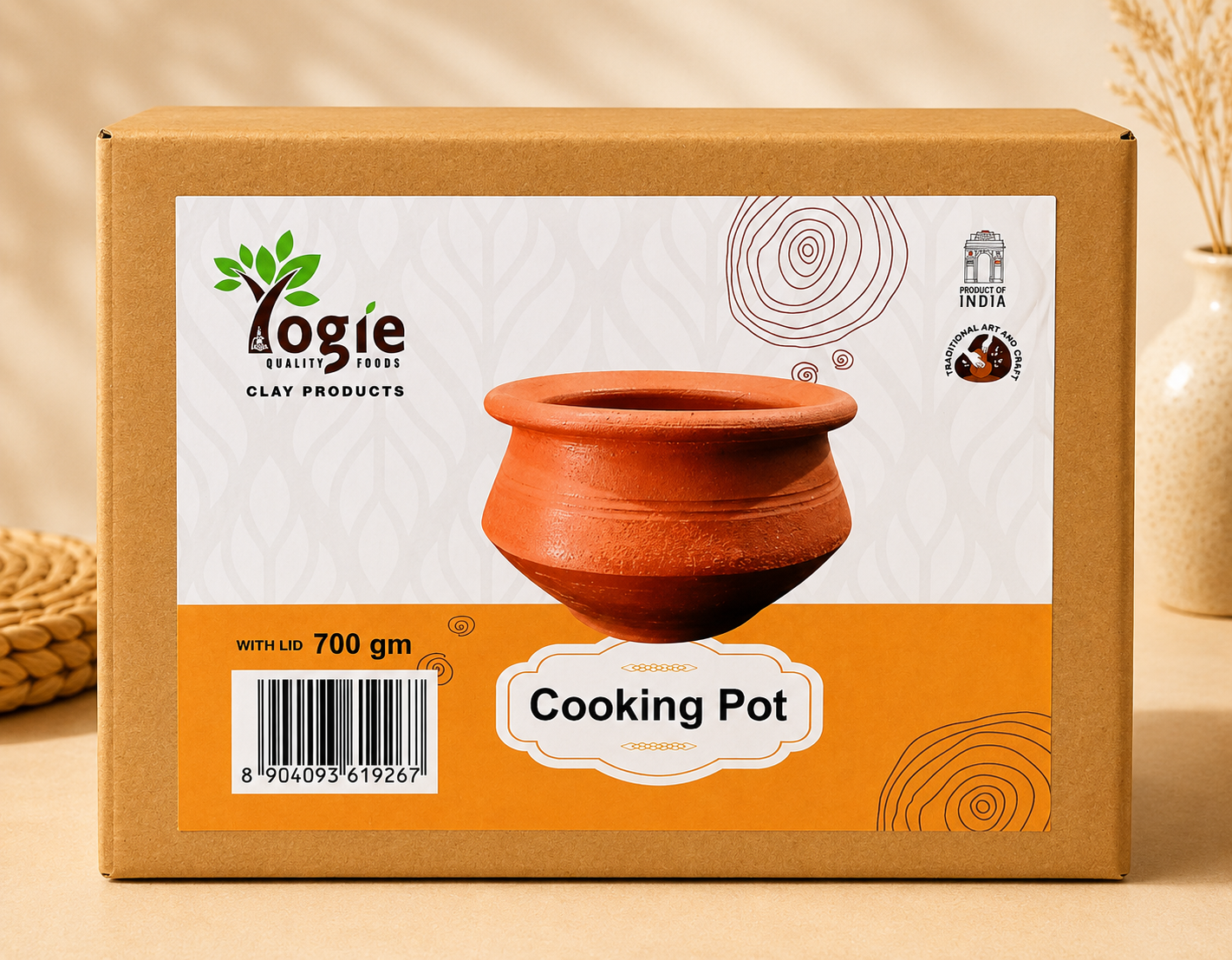 Yogie Cooking Pot Red With Lid 700G Clay