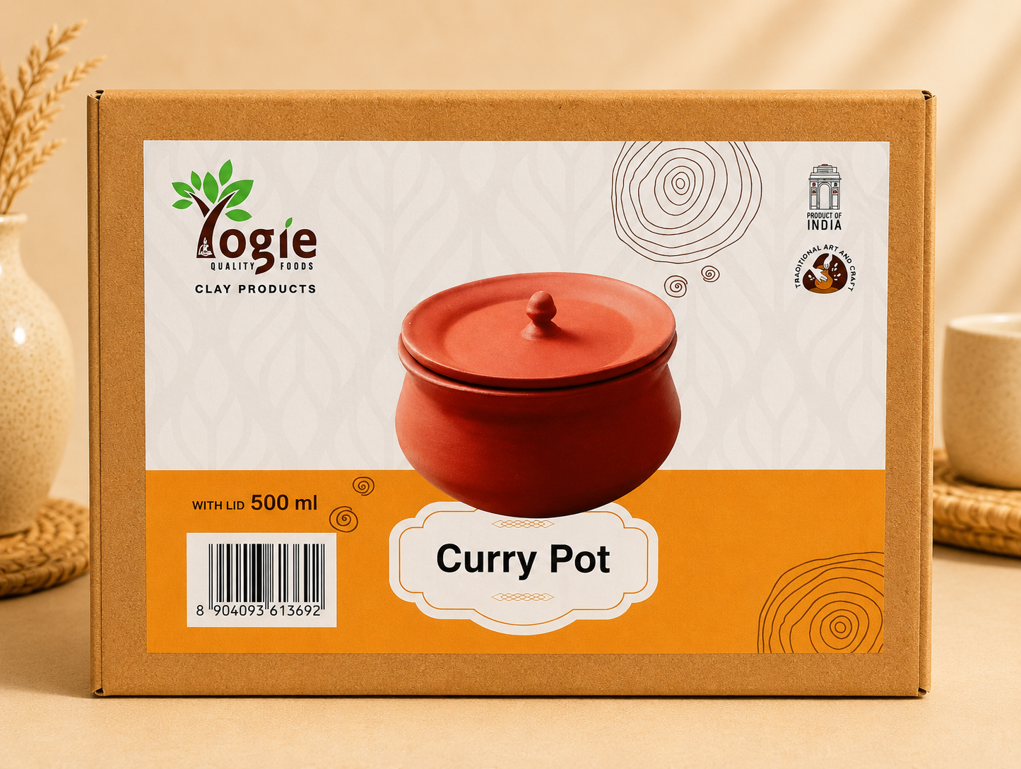 Yogie Curry Pot With Lid 500Ml Clay Red