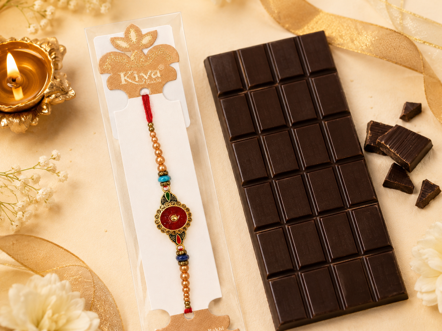 Rakhi / Raki Round Red Stone with Beads(Online exclusive)