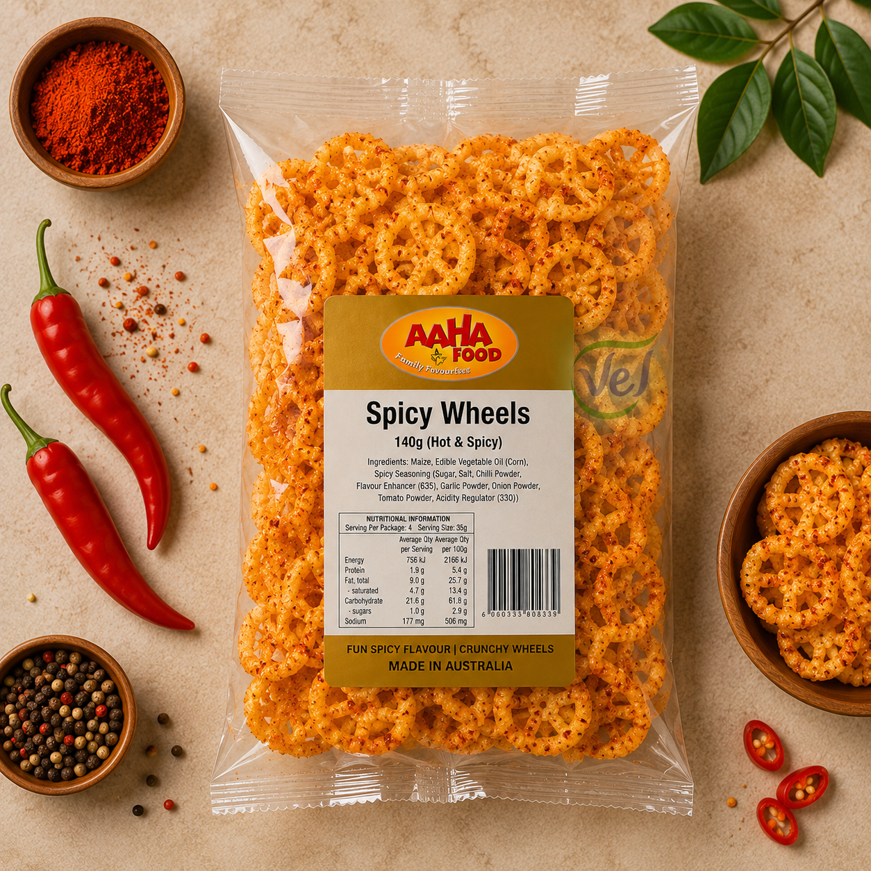 Aaha Tasty Spicy Wheels Tubes 140G Hot & Spicy