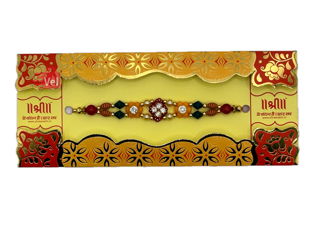 Rakhi with multi colour pearls (Online exclusive)