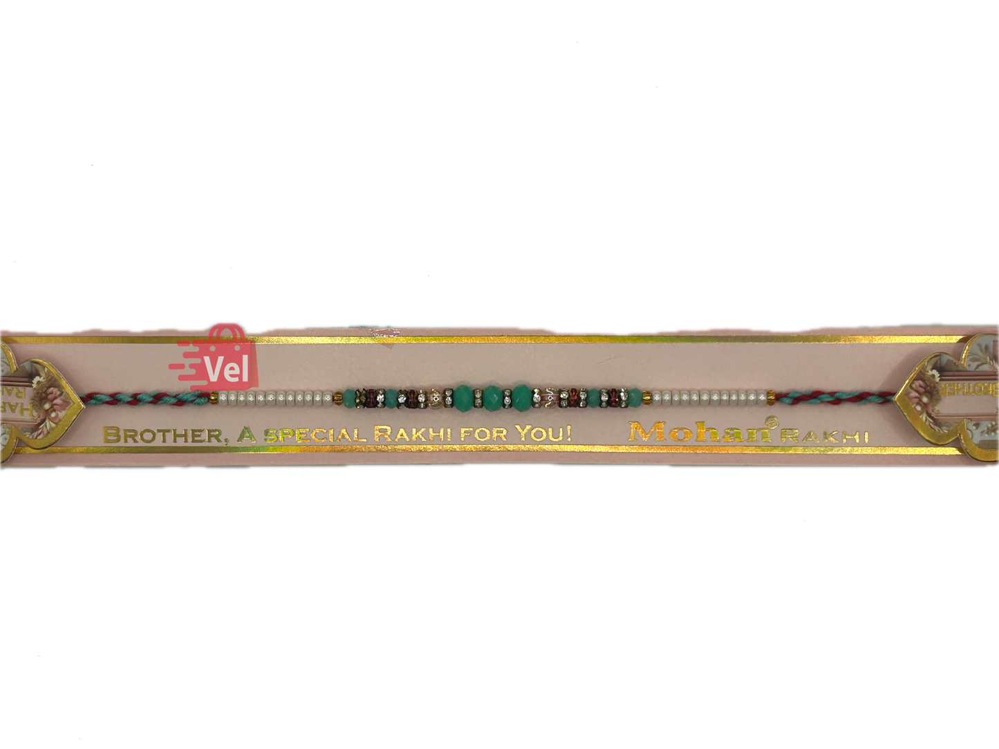 Green and Red Beaded Rakhi (Online exclusive)