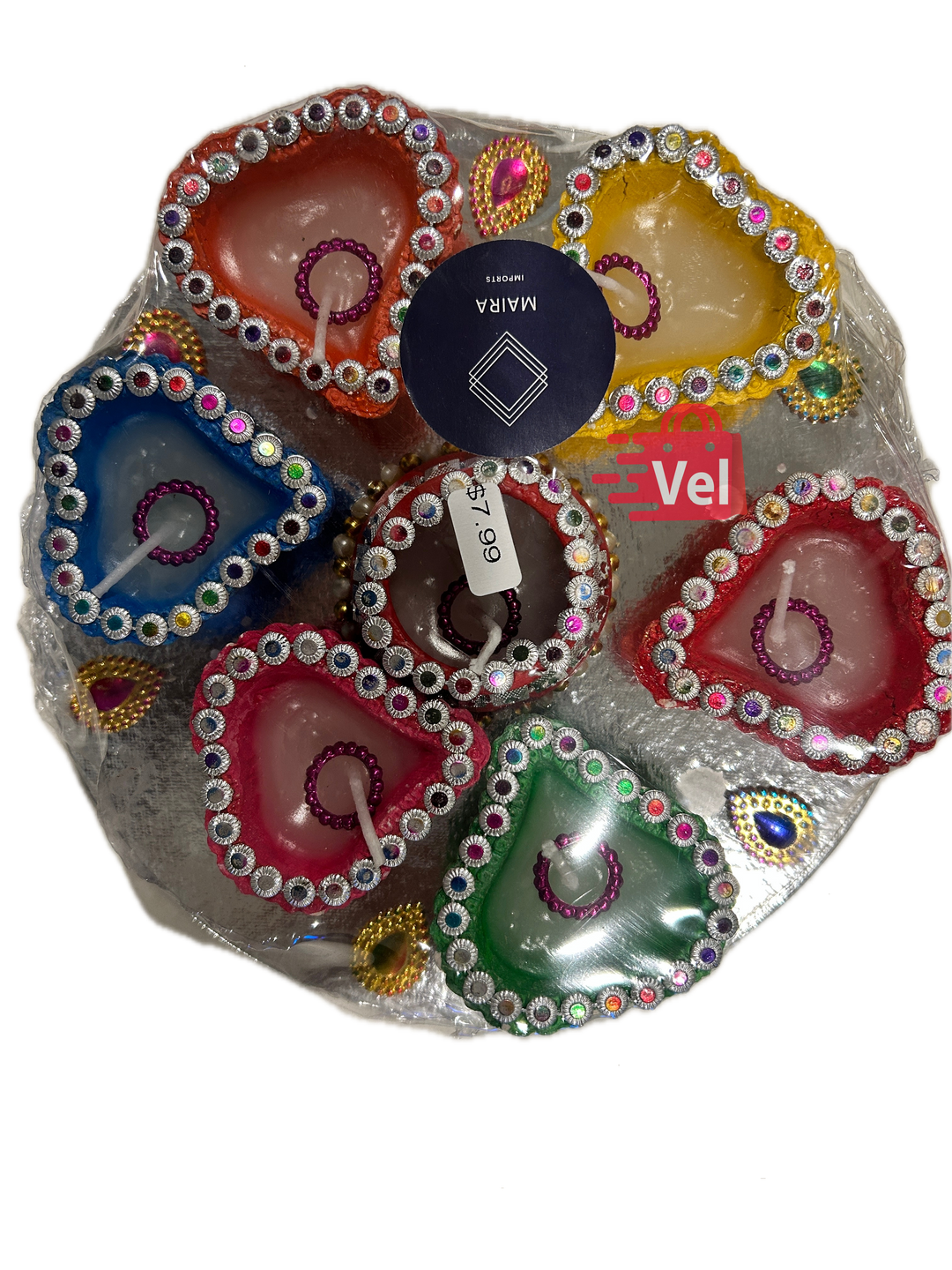 Heart Shaped Diya Set with Wax – 6 Decorative Heart Diyas + 1 Round Diya for Diwali, Pooja & Home Decor | Scented Diya Set