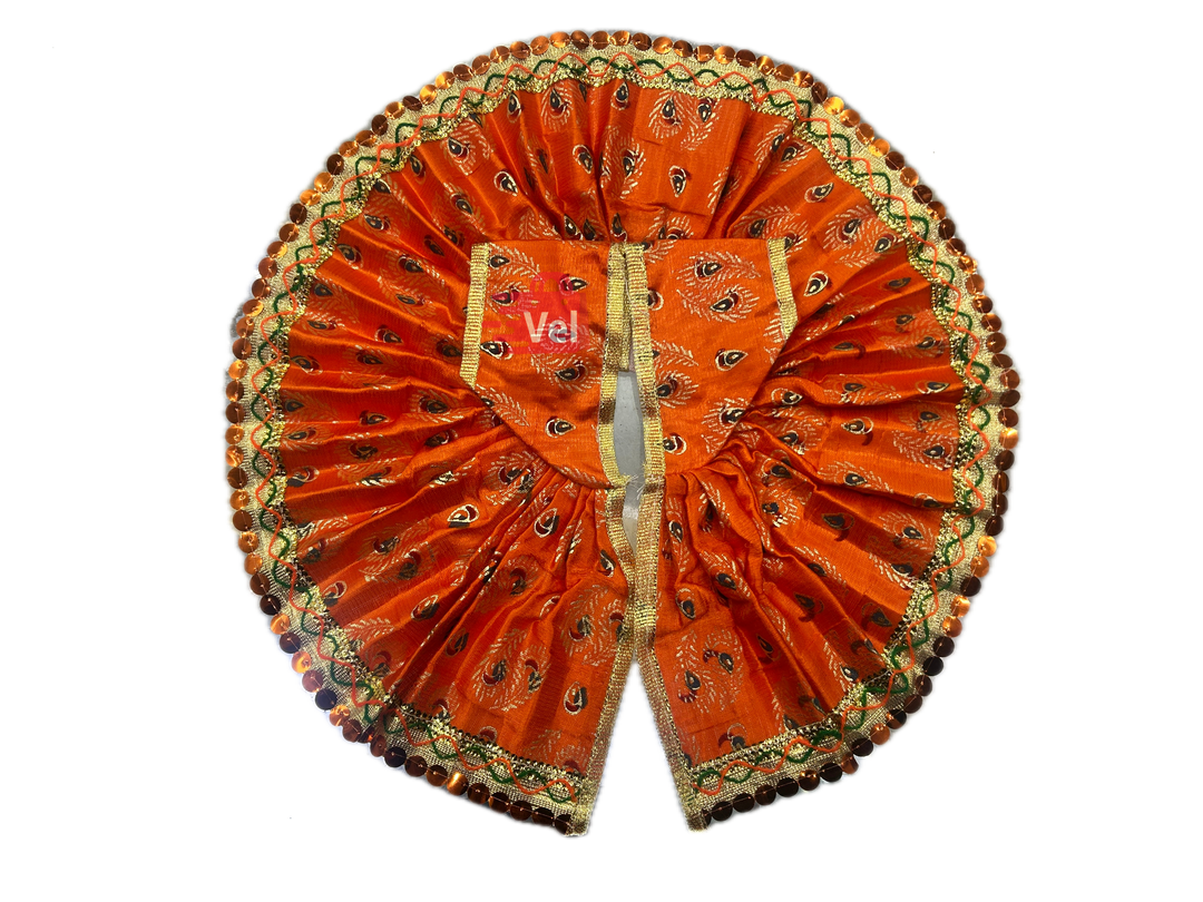 Krishna dress orange with peacock feather pattern