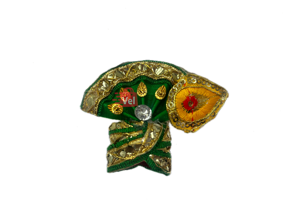 Krishna hat small green with sones