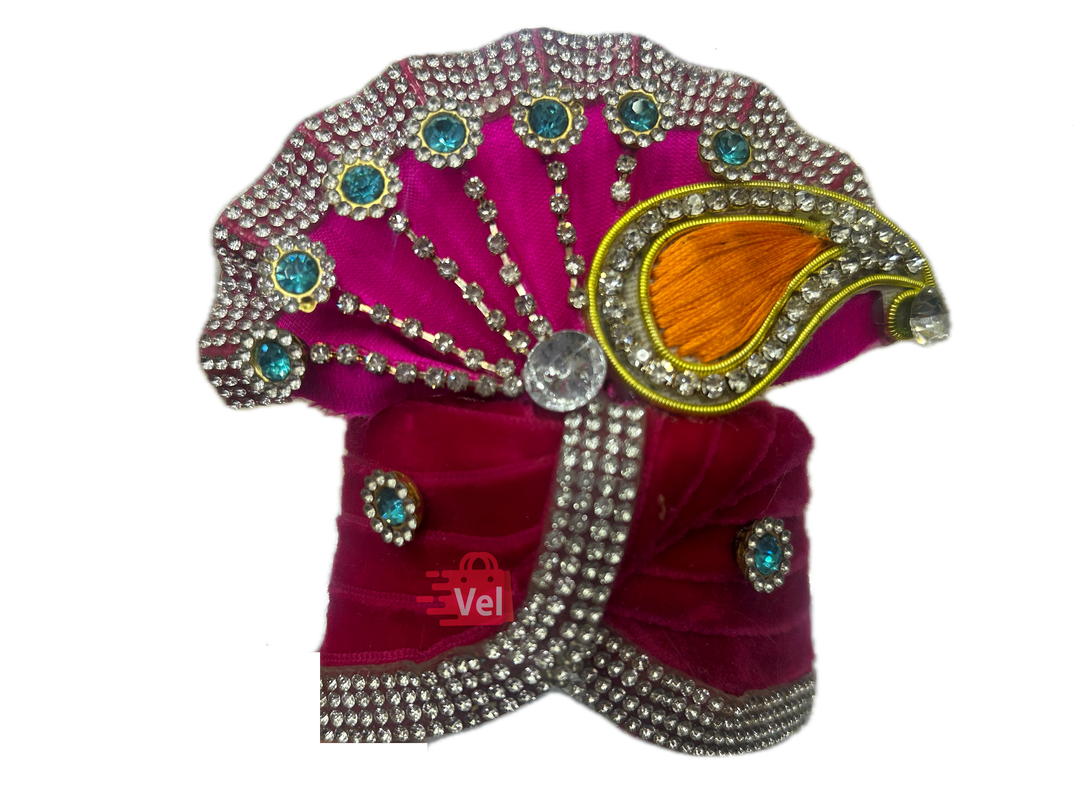 Krishna hat large magenta with stones