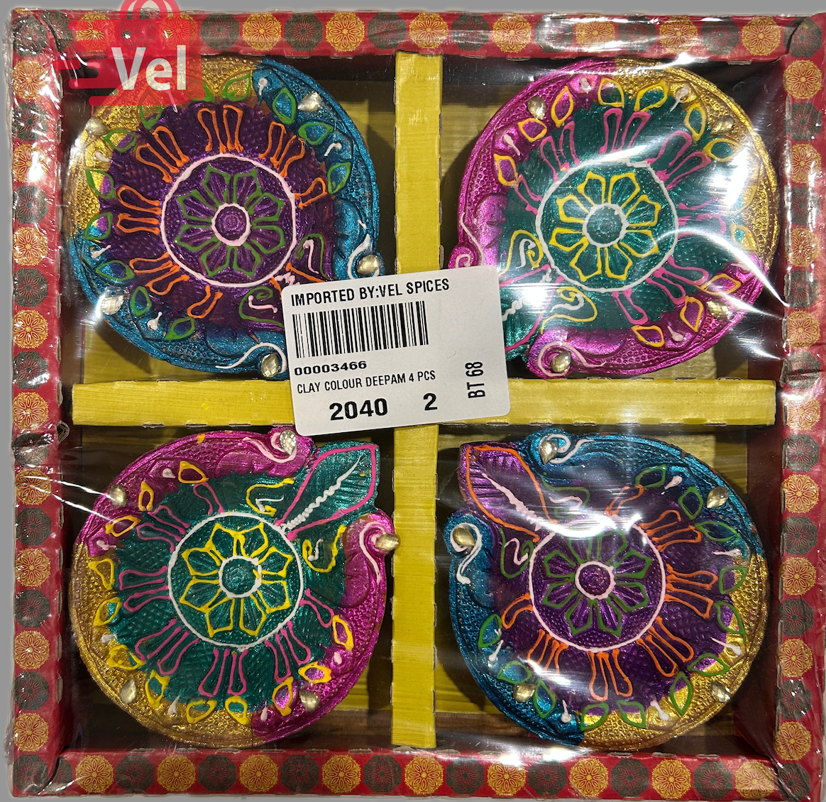 Diya Set of 4 – Multi Coloured Decorative Diyas with Flower Pattern | Pink-Yellow & Yellow-Blue Mix for Diwali Pooja, Aarti & Home Decor