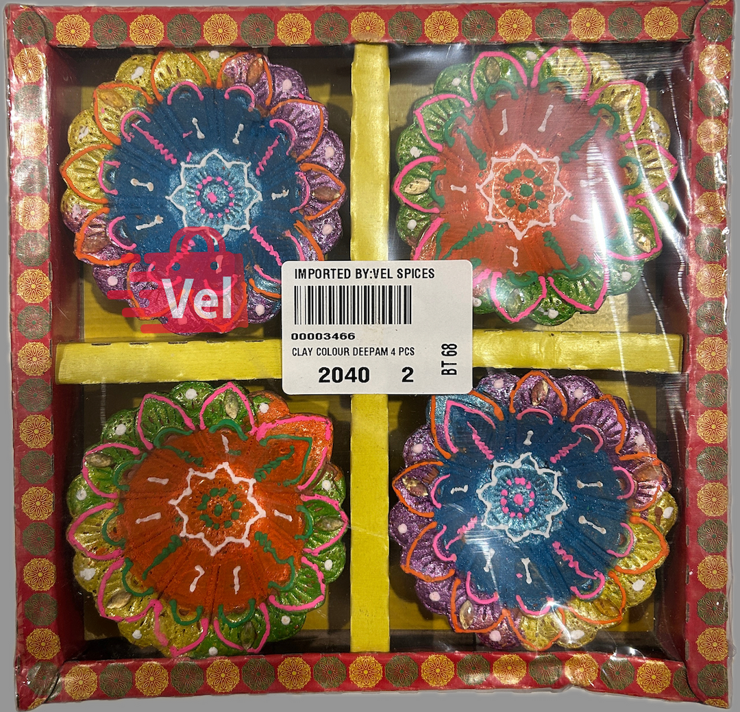 Wax Diya Set of 4 – Dual-Tone Decorative Diyas with Flower Pattern | Orange-Yellow & Yellow-Blue Mix for Diwali Pooja, Aarti & Home Decor