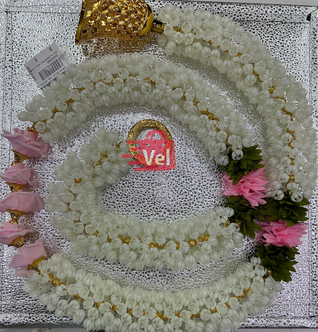 Plastic Flower Garland with Pink and Green Flowers 5 Feet Long Decorative Mala for Festivals, Puja & Home