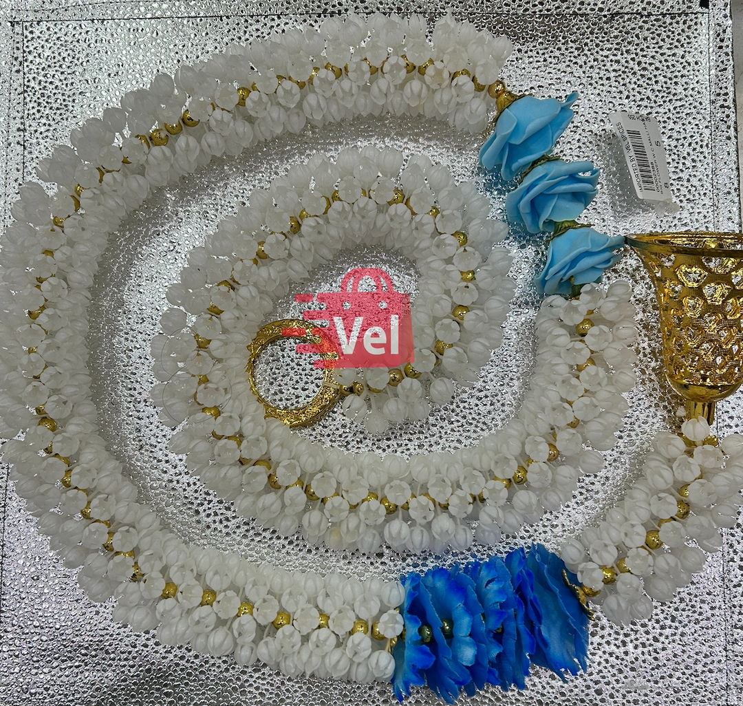 Plastic Flower Garland with Blue Flower 5 Feet Long Decorative Mala for Festivals, Puja & Home