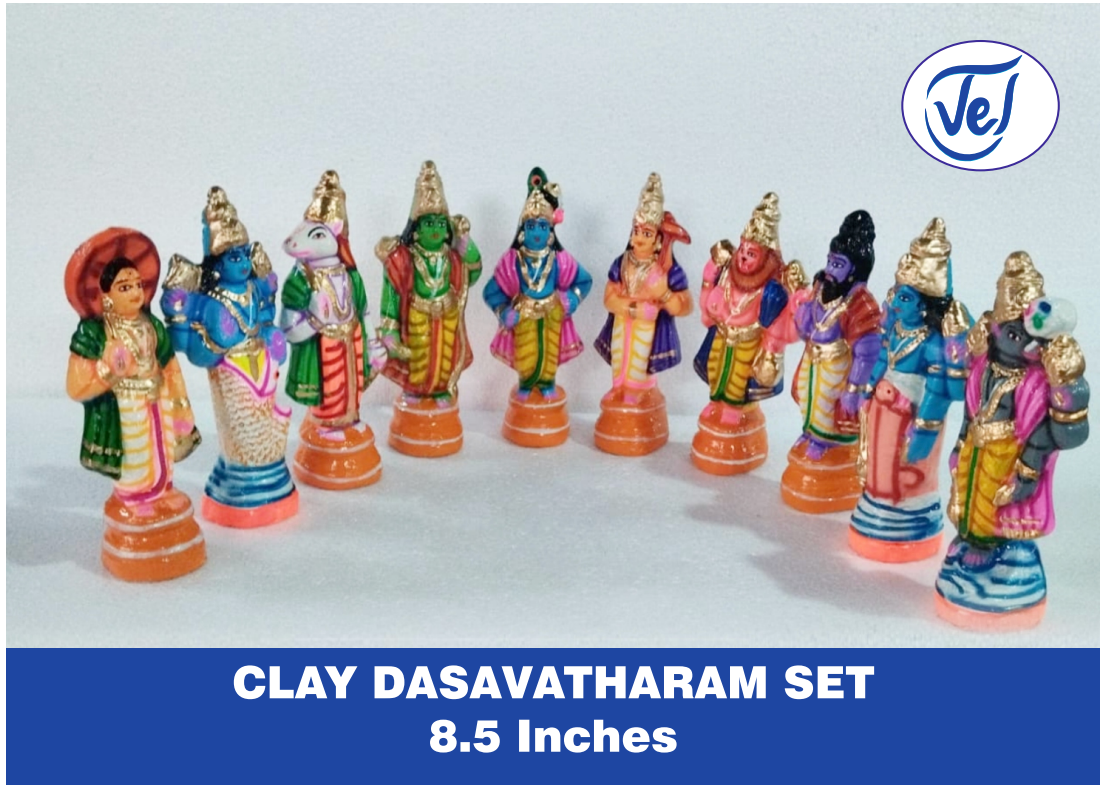 Kollu Dolls Dasavatharam Set 8.5 Inch Clay
