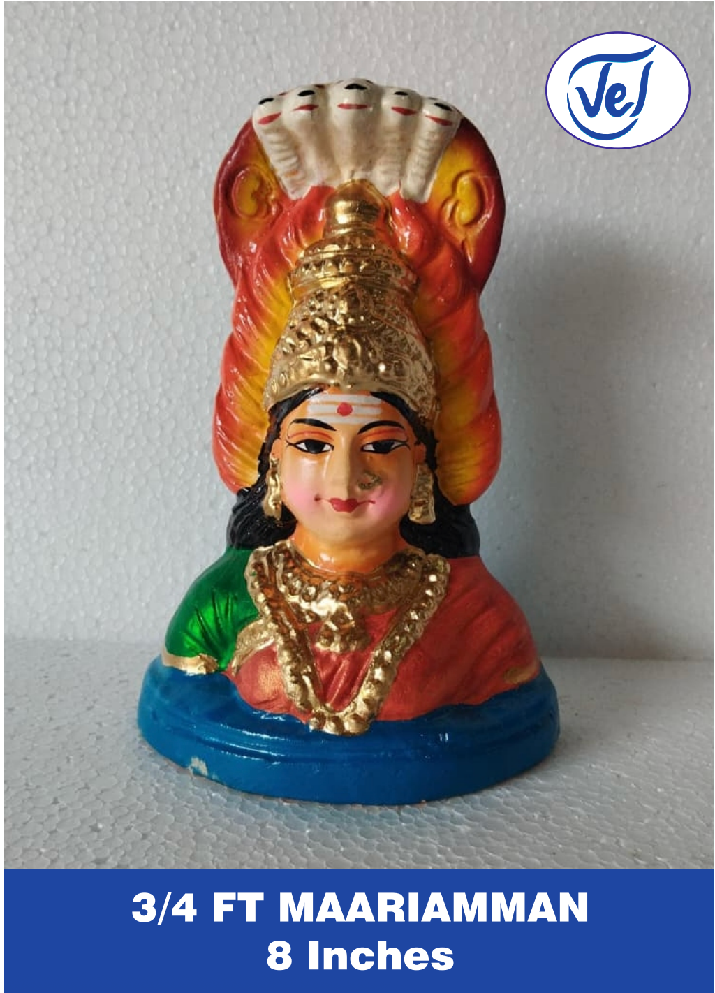 Kollu Dolls 3/4 feet Maariamman / Goddess Mariamman 8 Inch Clay