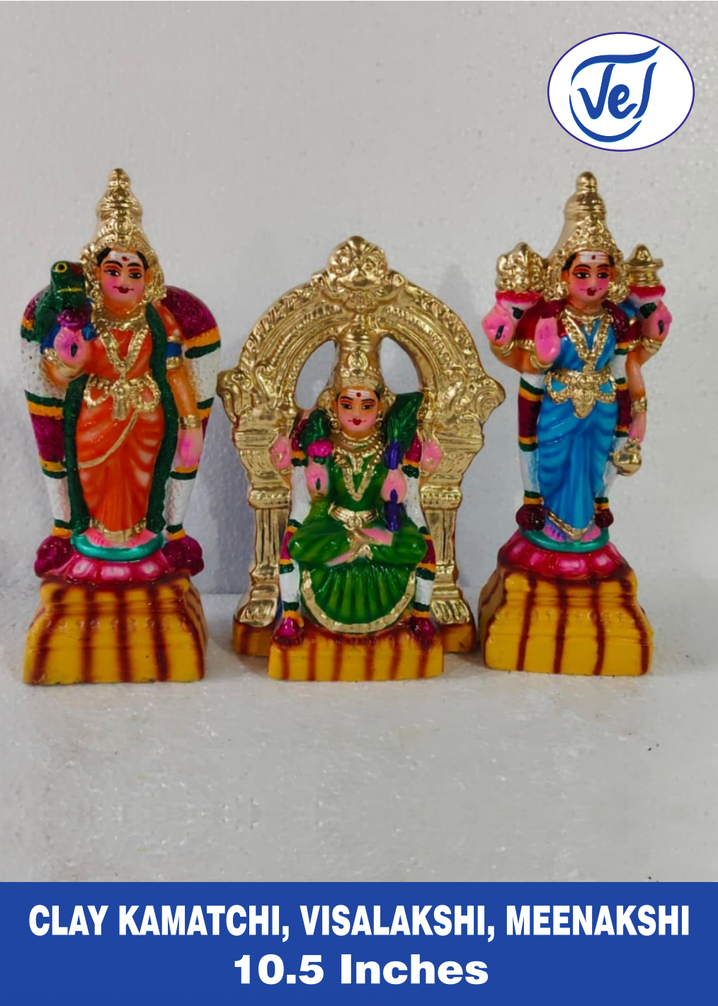 Kollu Dolls Kamatchi Visalakshmi Meenakshi Set 10.5Inch Clay