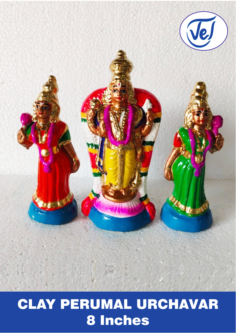 Kolu Dolls Perumal Utsavar Set 8 Inch Clay Golu Dolls