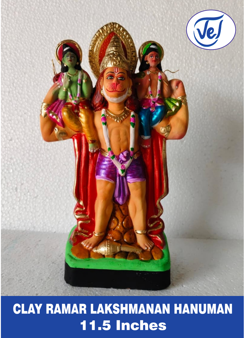 Kolu Dolls Ramar Lakshmanar Hanuman Set 11.5 Inch Clay Golu Dolls