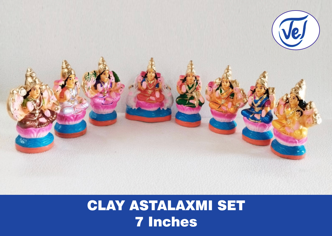 Kolu Dolls Ashta Lakshmi Set 7 Inch Clay Golu Dolls