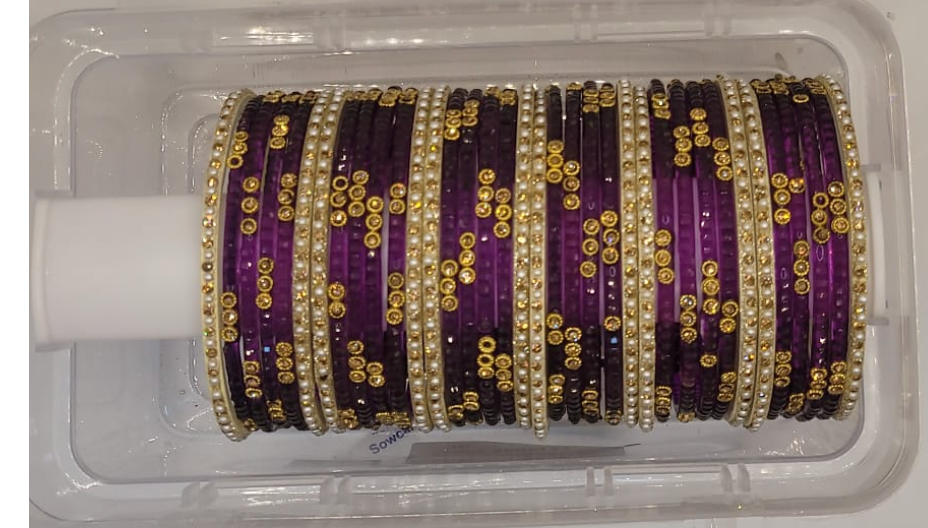 Glass Purple Bangles - with white border bangles (36 bangles total)