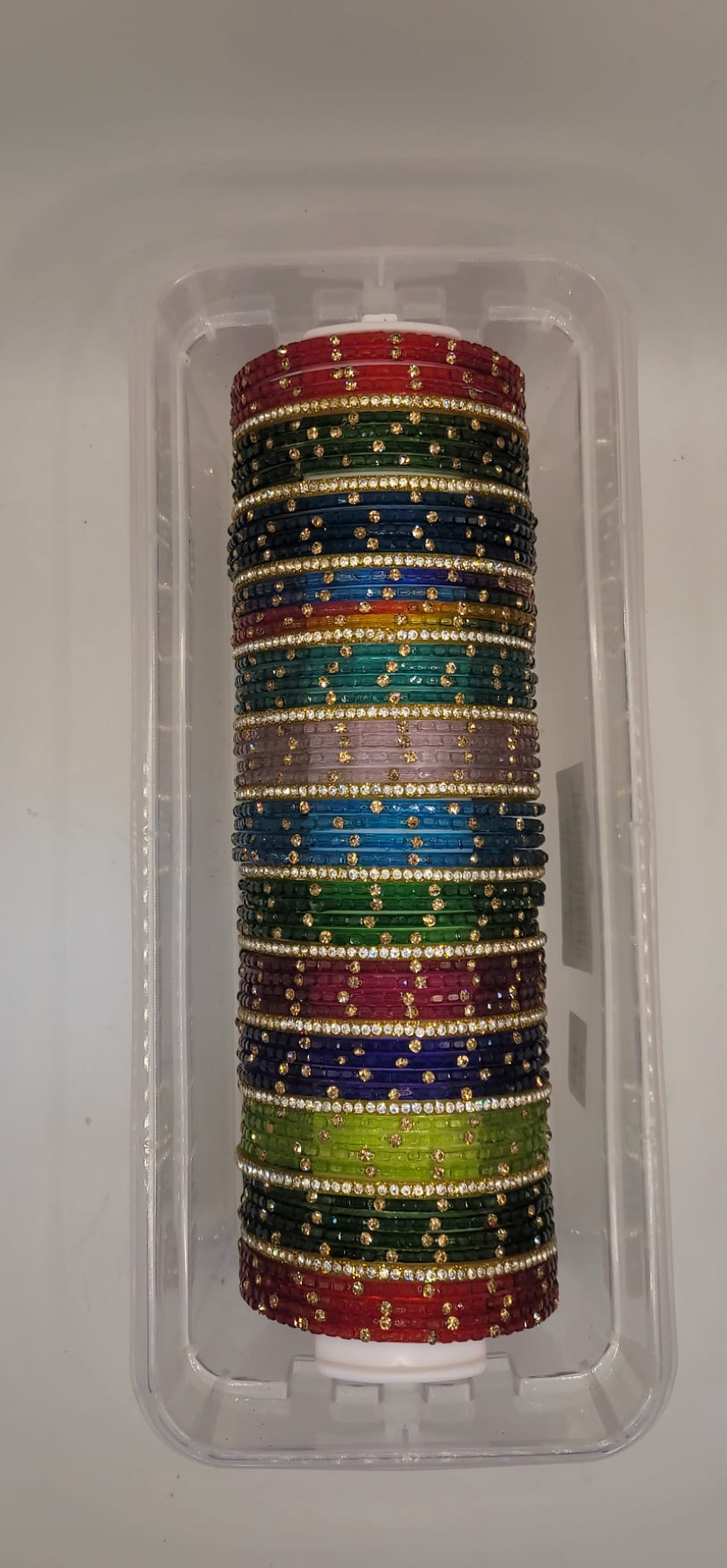 Glass Assorted Bangles - with white border bangles (64 bangles total)