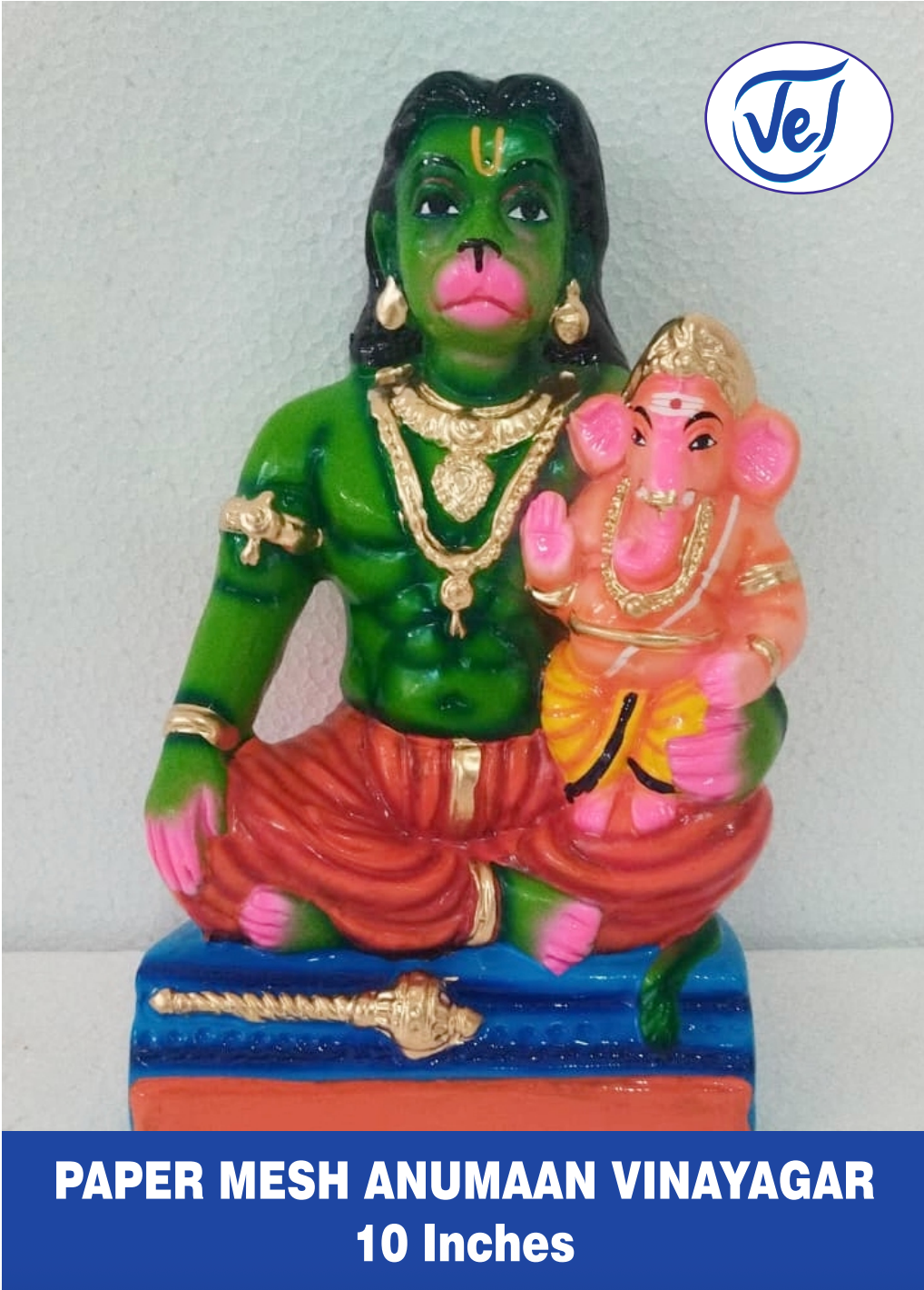 Kolu Dolls Hanuman and Vinayagar (Ganesha) Set 10 Inch Paper Mache