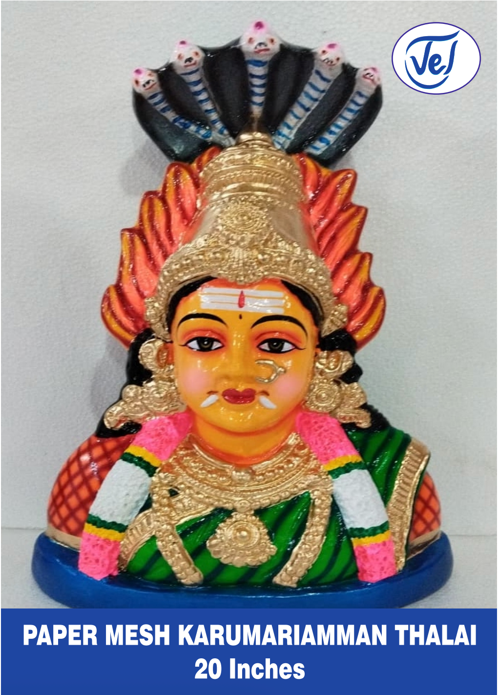 Kolu Dolls Karumari Amman Thalai (Goddess Karumariamman Head) 20 Inch Paper Mache
