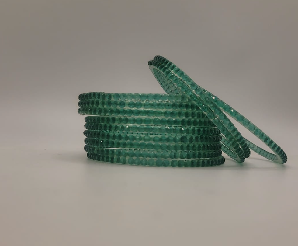 Teal Beaded Glass Bangles