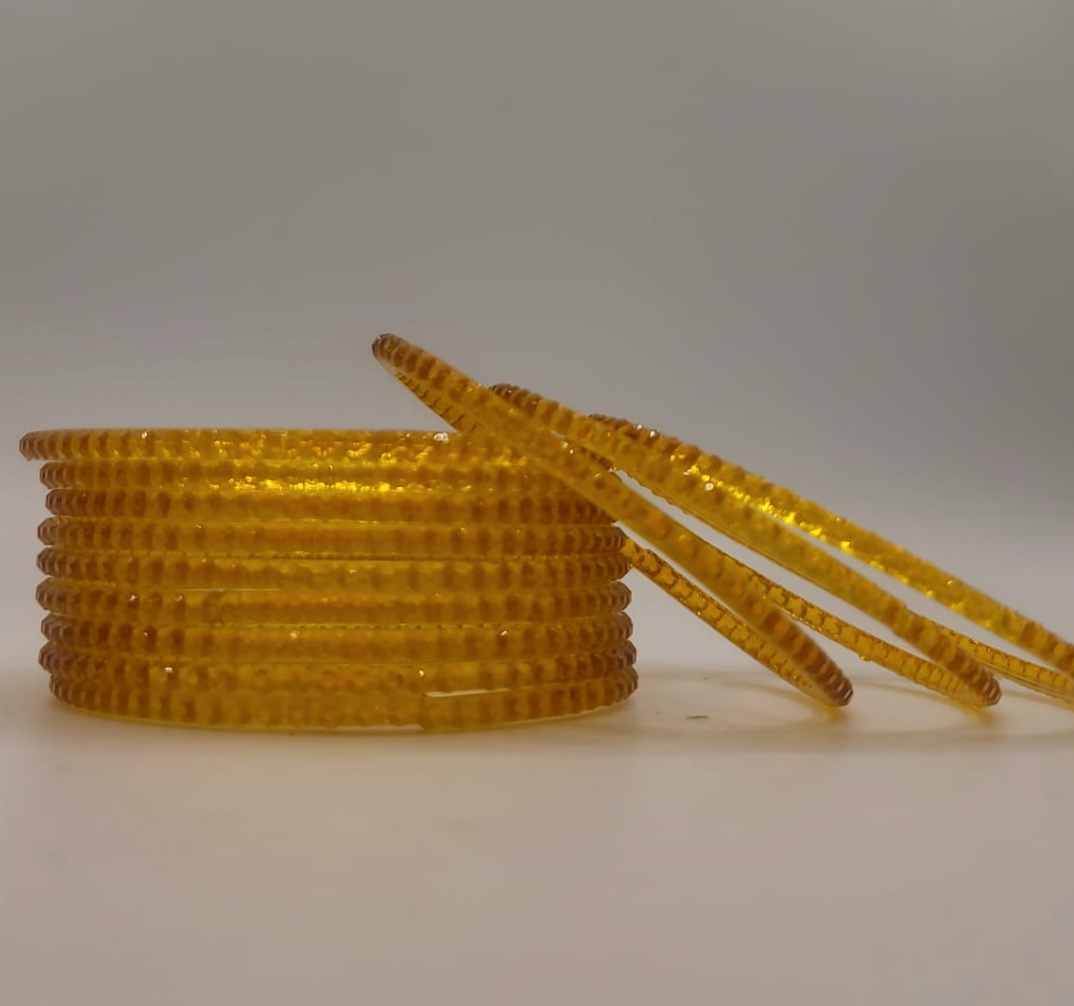 Yellow Beaded Glass Bangles