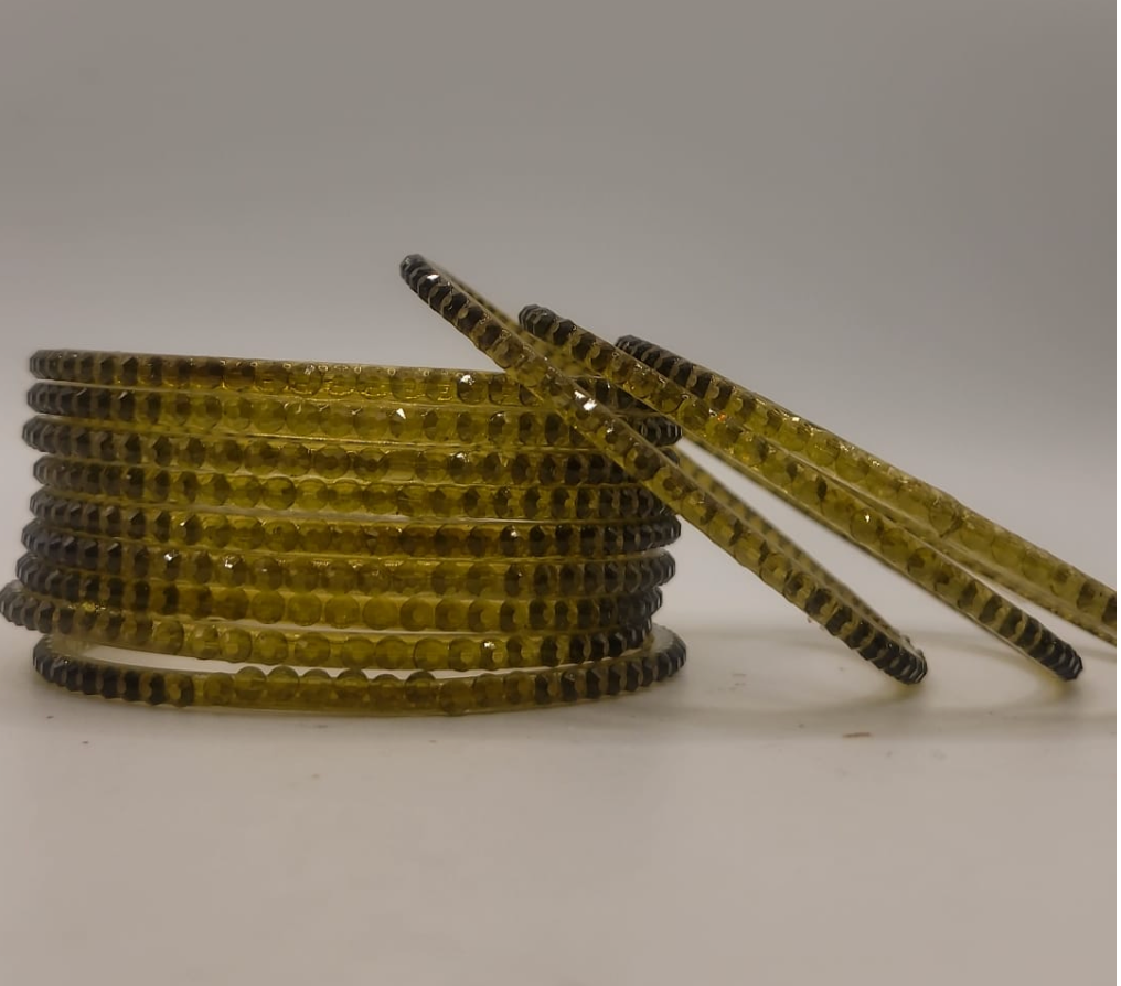 Mehendi Olive Beaded Glass Bangles