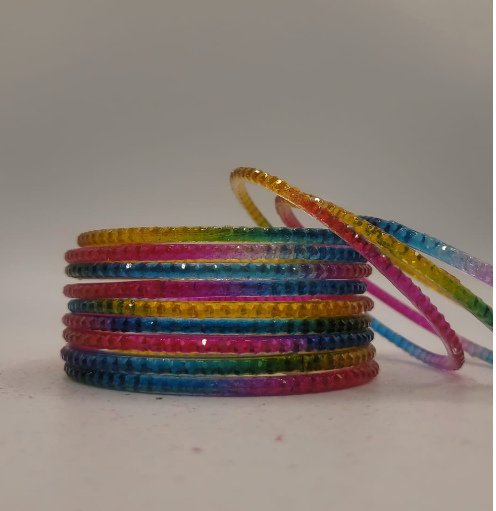 Multicoloured Beaded Glass Bangles