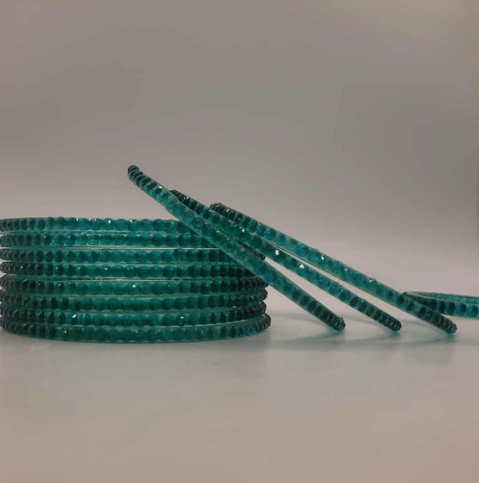 Teal Beaded Glass Bangles