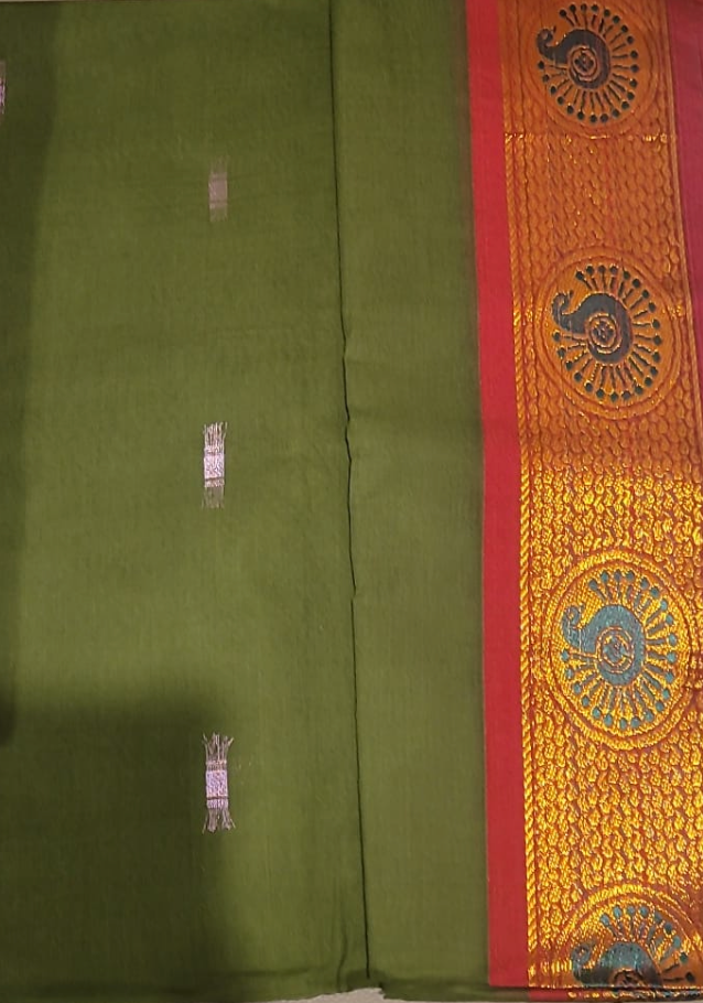 Butta Saree - Mehendi Olive and Red